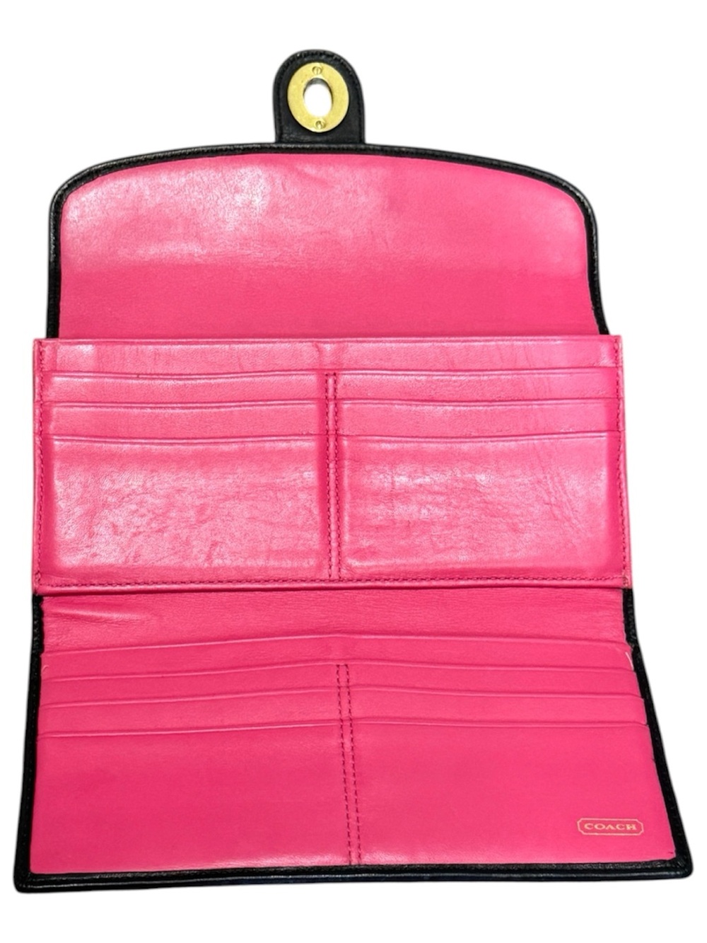 Coach Legacy Black Leather Turnlock Wallet Pink Interior Orig $198 - Picture 3 of 7